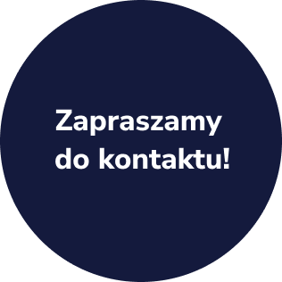Zapraszamy do kontaktu biały napis w niebieskim kole