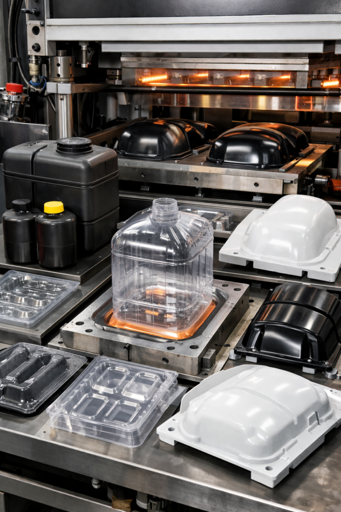 Osłony, pojemniki i elementy z tworzywa sztucznego wykonane metodą termoformowania.