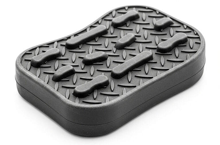 Czarna podkładka antypoślizgowa z wypukłym wzorem wykonana metodą wtrysku silikonu.